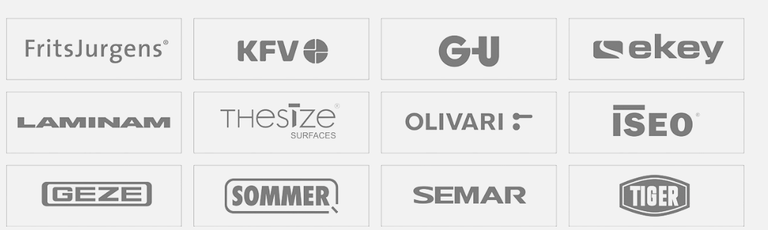 Selected hardware, access-control and surface-brand references shown in EPIN TOMCIM company material