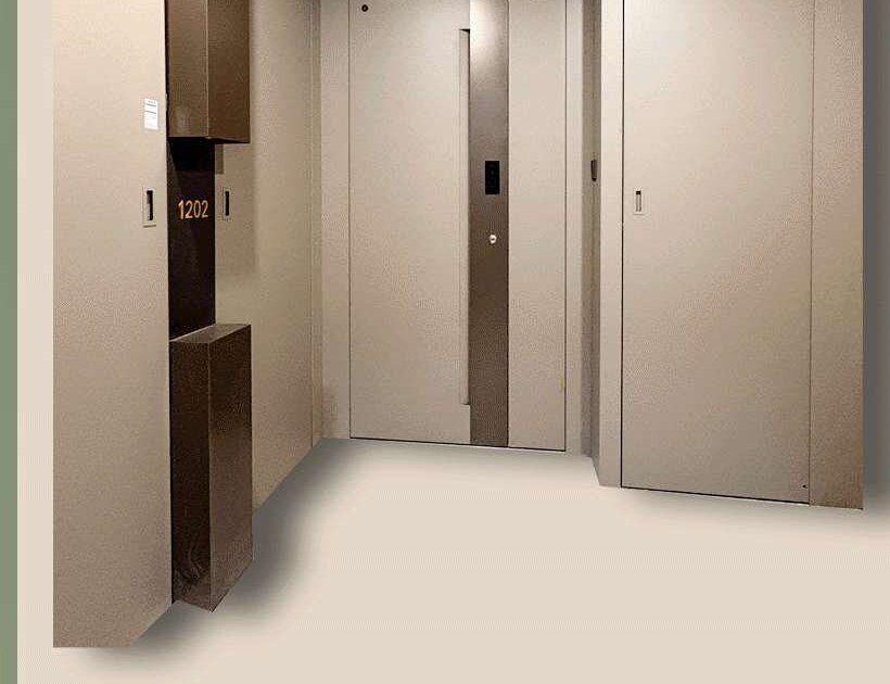 An entrance and adjoining panels coordinated as a single interior elevation